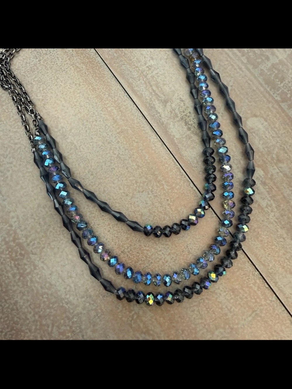 Multi-Strand Black Iridescent Crystal Necklace - Women Jewelry